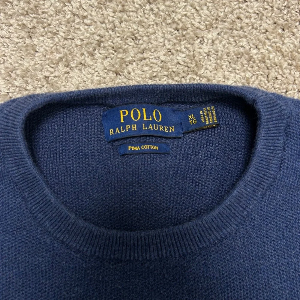 Polo Ralph Lauren Pima Cotton Crewneck Knit Pullover Men Size XL Blue Pony